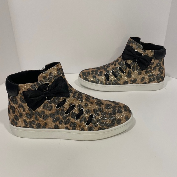 Animal Print Glitter Sparkle Sneakers Black Bow Gold Shoes Girl Size 6 - Picture 3 of 15
